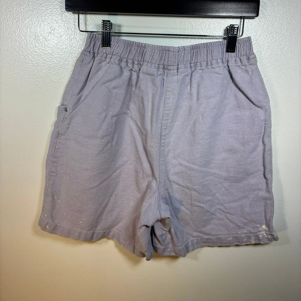 VTG Linen Cotton‎ Lavender Shorts Women Sz S Purple Elastic Waist Casual Summer